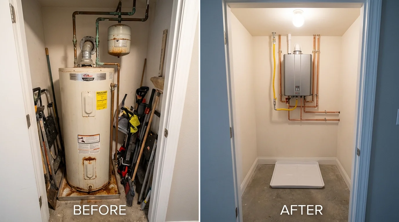 Tank water heater versus wall-mounted tankless unit comparison for Sachse, TX homeowners