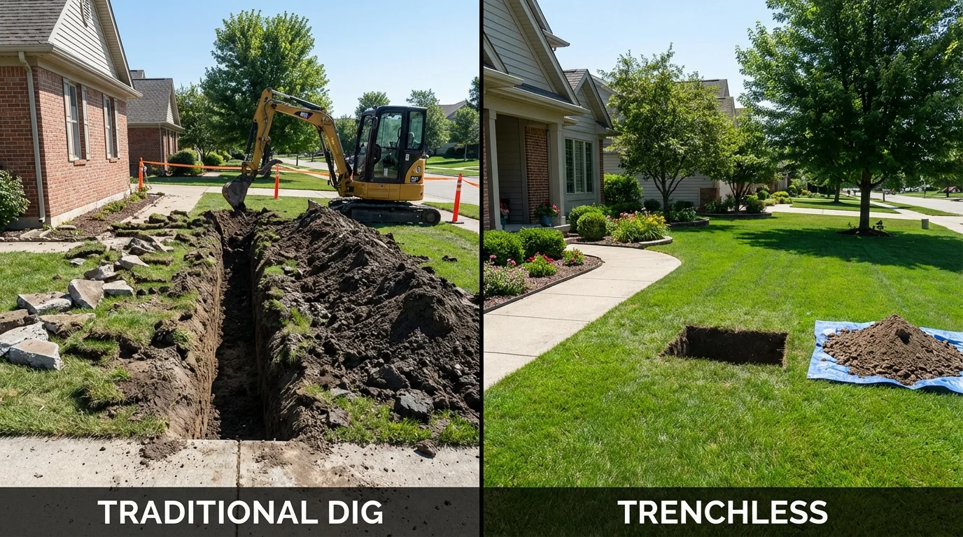 Trenchless sewer repair with minimal yard damage versus traditional excavation in Sachse, TX